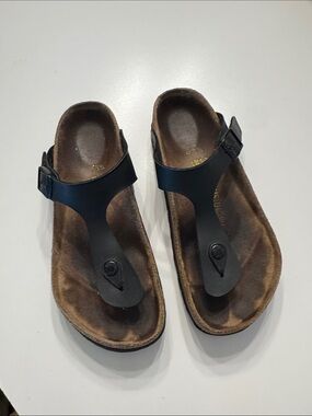 Birkenstock Gizeh Black Leather T Strap Thong Cork Sandal 37 6 women’s
